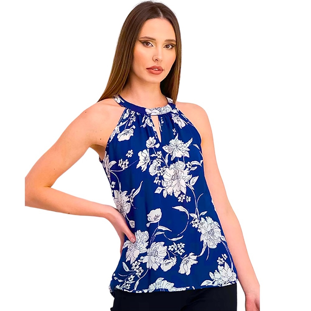 Paper Moon Bonney Keyhole Halter Floral Blouse Size L